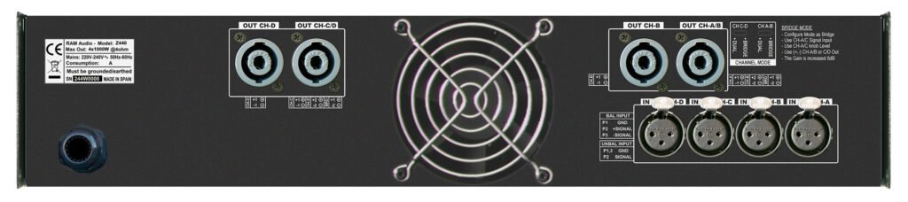 Daugiakanalis stiprintuvas RAM Audio Z440, 4x 1000W/4 Ohm
